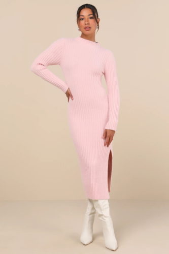 lulus pink sweater midi dress