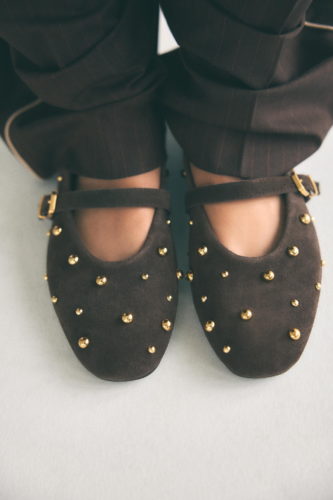 zara studded ballet flats brown