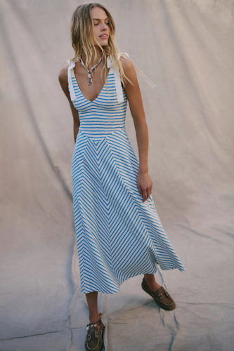 FP blue white stripe midi dress