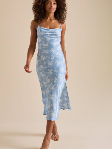 altard state blue floral satin midi dress