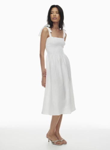 aritzia linen smocked midi dress