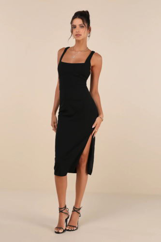 lulus black square neck midi dress