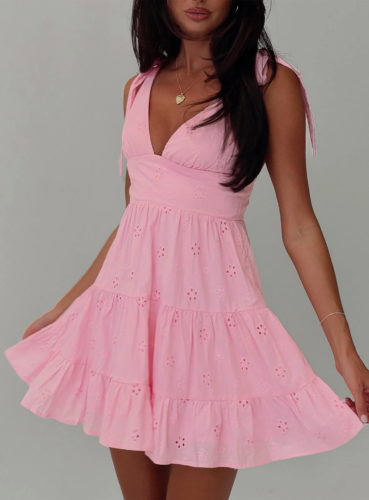 pp pink eyelet mini dress