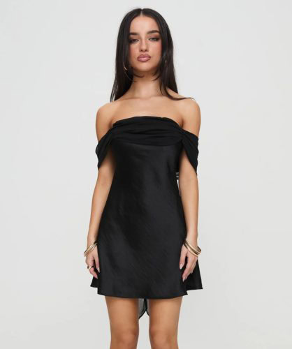 pp satin ots mini dress