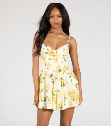 windsor yellow floral corset skater dress